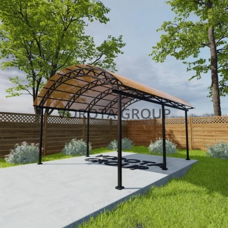 Арочный навес янтарного цвета, сотовый поликарбонат 5500*14000